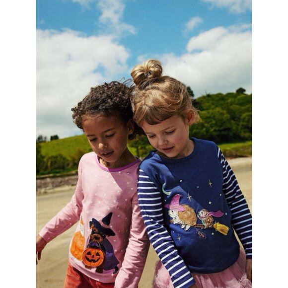 Mini Boden Halloween Trick Or Treat Pumpkin Cat & WitchDog Tunic Appliqué 6Y- 7Y - Picture 3 of 5